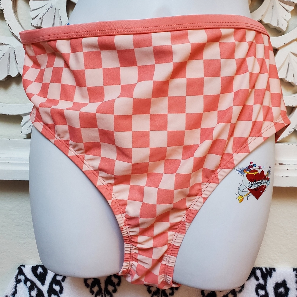 Kona Sol Peach Orange Checkered Bikini Bottom Swimsuit Piece 1X 17 18